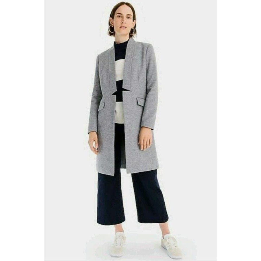 J. Crew Collection Womens Long Wool Cashmere Coat Sz 4 Gray Open Front J6145
